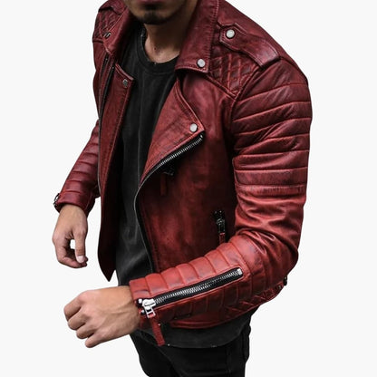 Rugged Leather Motorcycle Jacket with Padded Sleeves