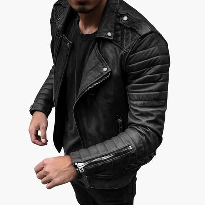 Rugged Leather Motorcycle Jacket with Padded Sleeves