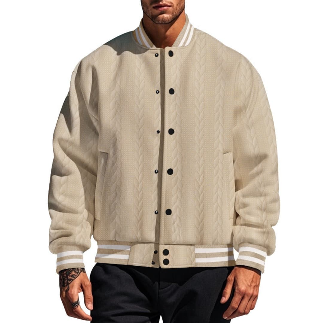 Men's Casual Zip Bomber Jacket with Quilted Texture