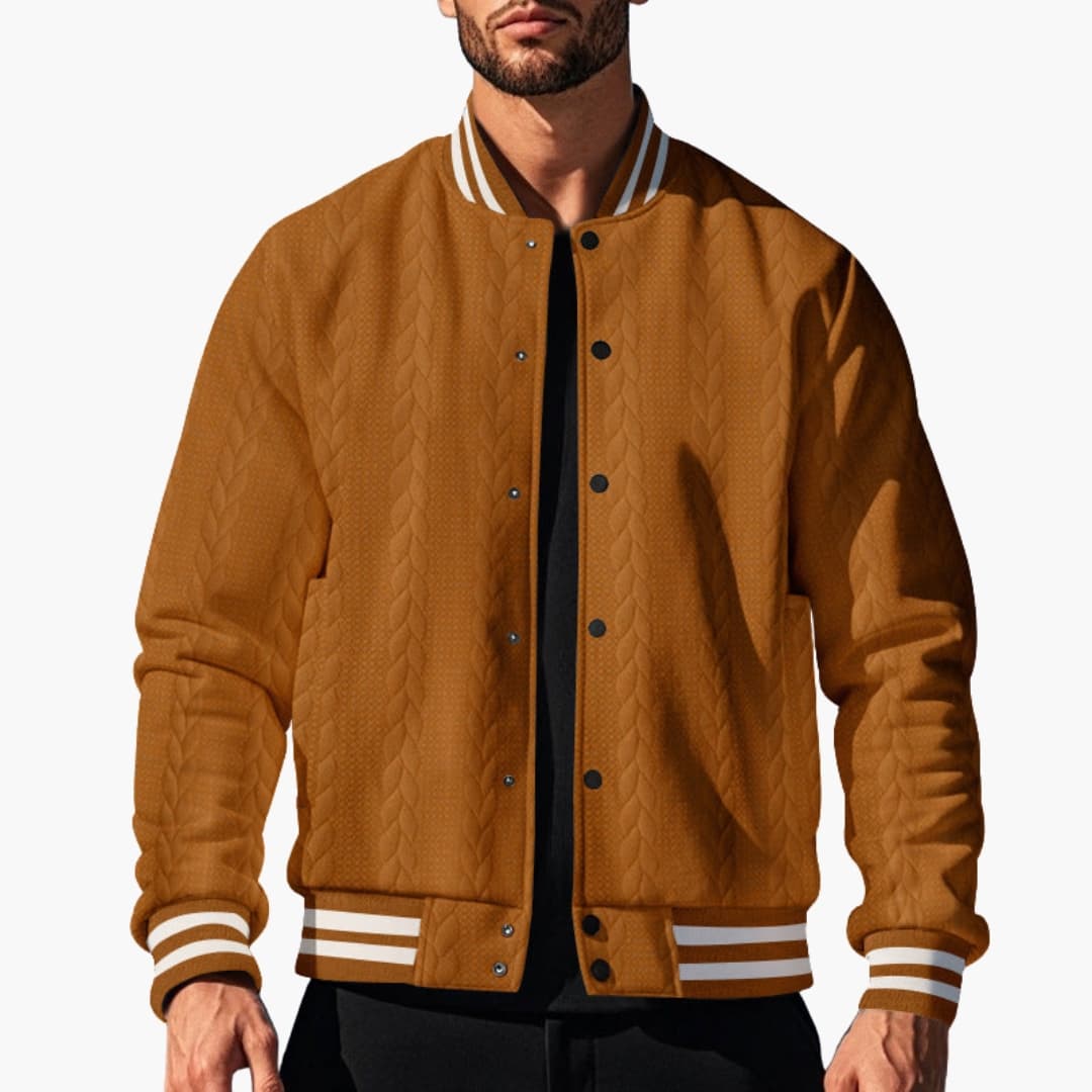 Men's Casual Zip Bomber Jacket with Quilted Texture