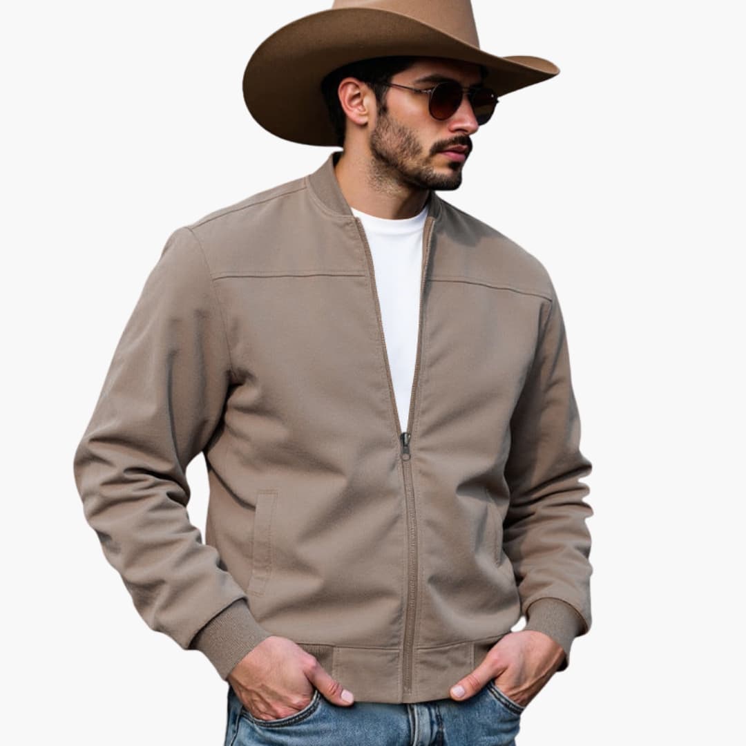 Men's Classic Leather Bomber Jacket with Side Pockets