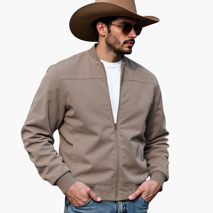 Men's Classic Leather Bomber Jacket with Side Pockets