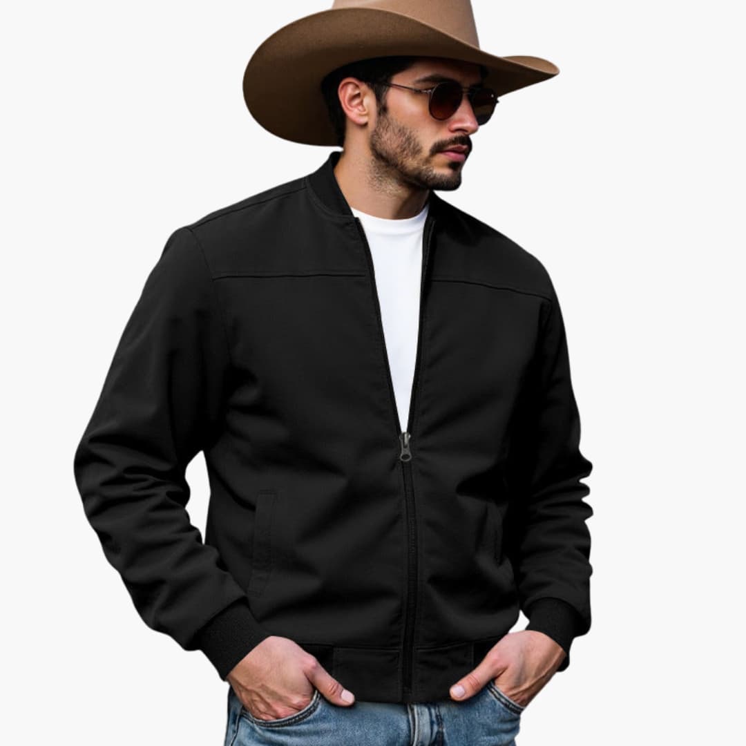 Men's Classic Leather Bomber Jacket with Side Pockets