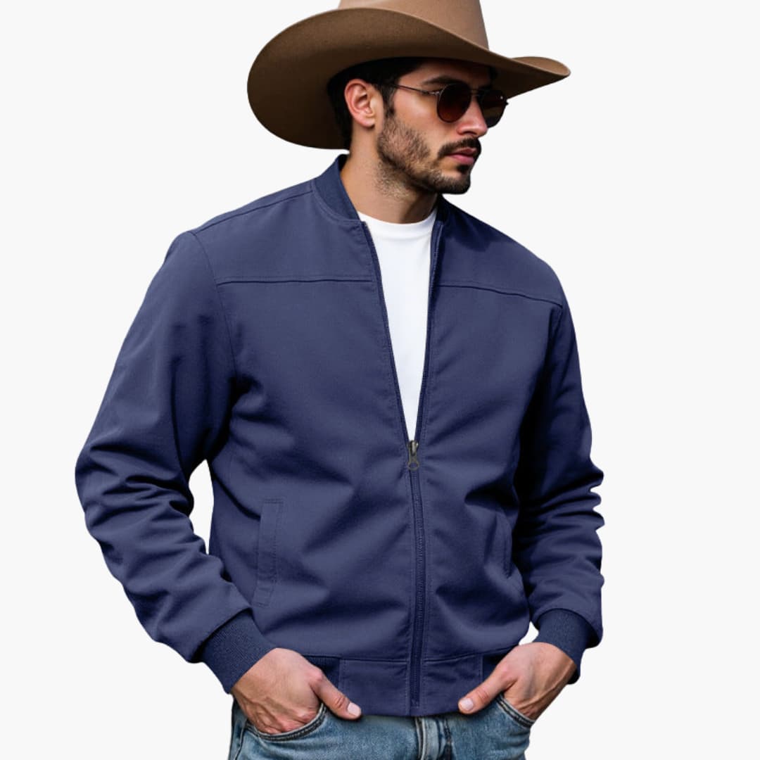 Men's Classic Leather Bomber Jacket with Side Pockets