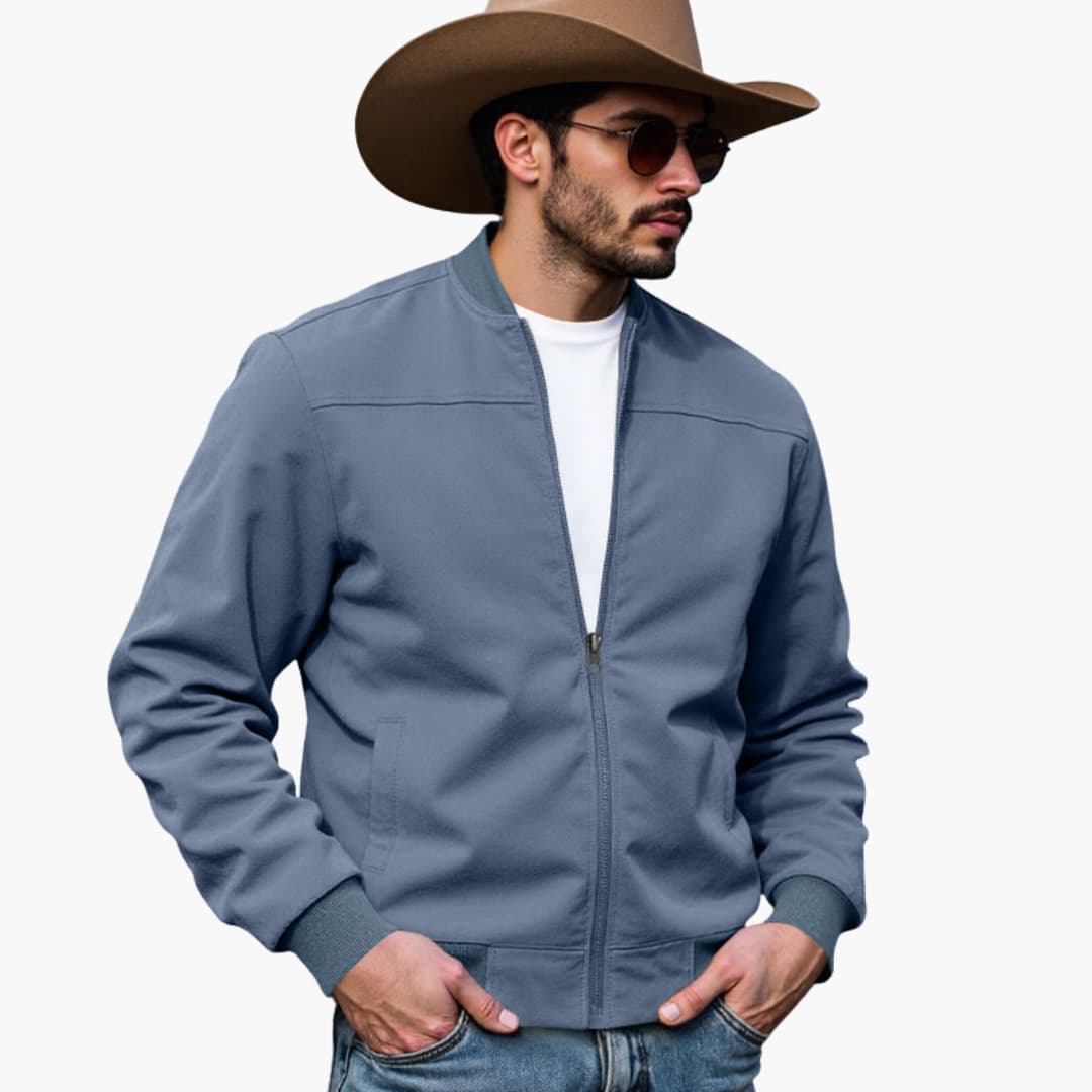 Men's Classic Leather Bomber Jacket with Side Pockets - Olytrend