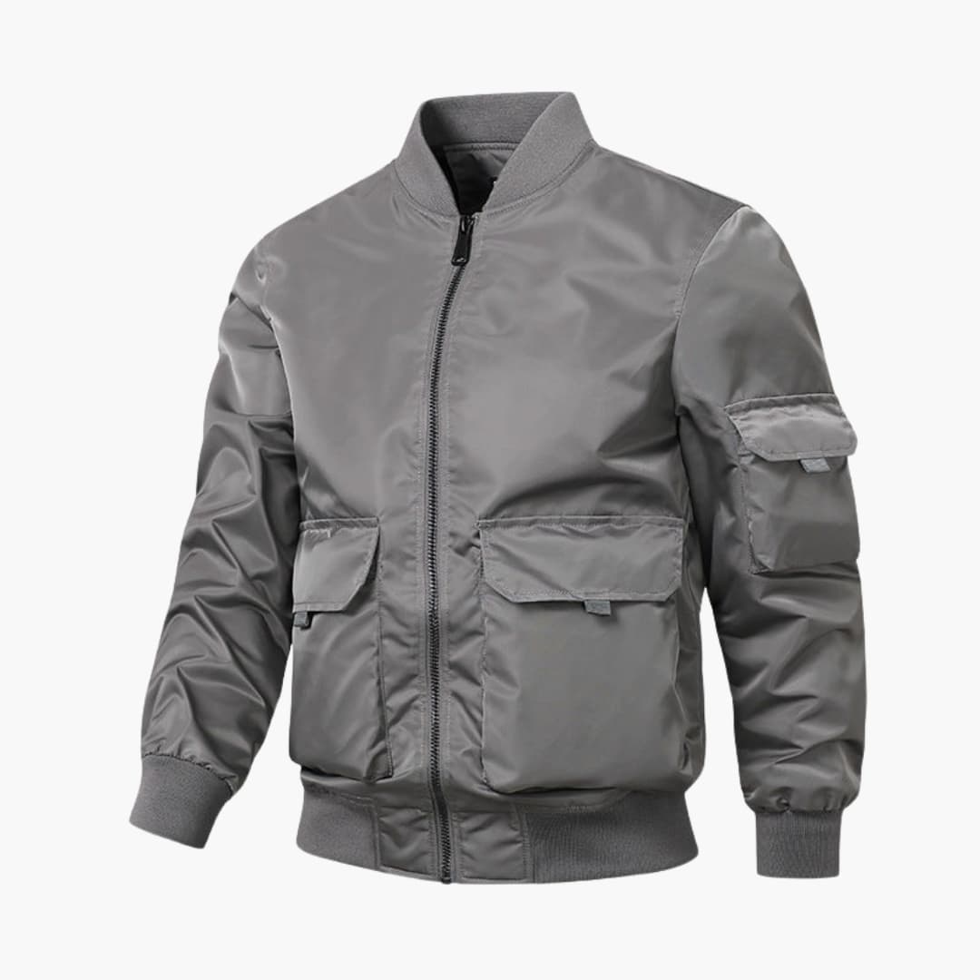 Men's Casual Bomber Coat with Side Pockets and Stretch Cuffs