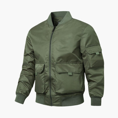 Men's Casual Bomber Coat with Side Pockets and Stretch Cuffs
