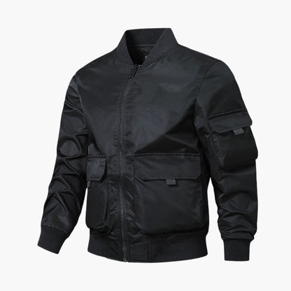 Men's Casual Bomber Coat with Side Pockets and Stretch Cuffs