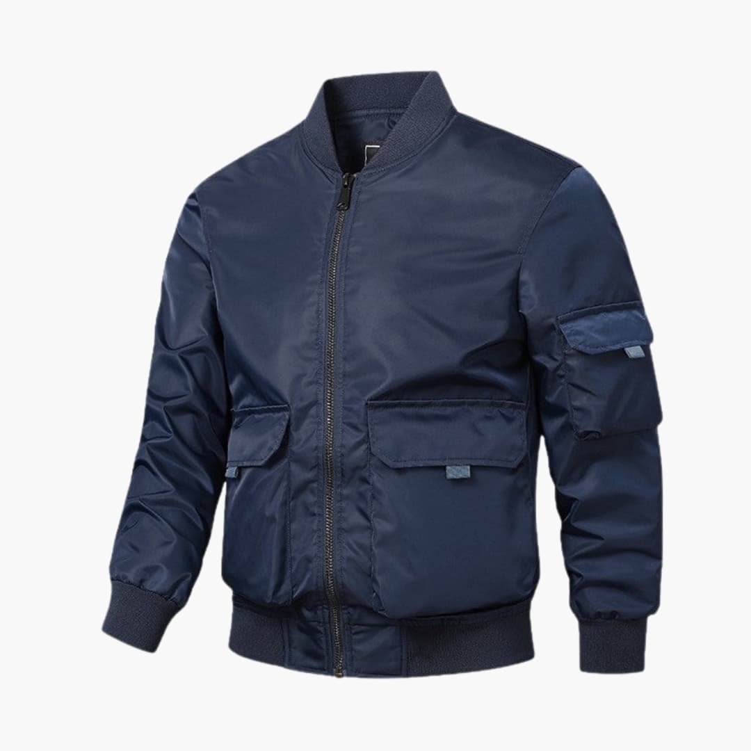 Men's Casual Bomber Coat with Side Pockets and Stretch Cuffs - Olytrend