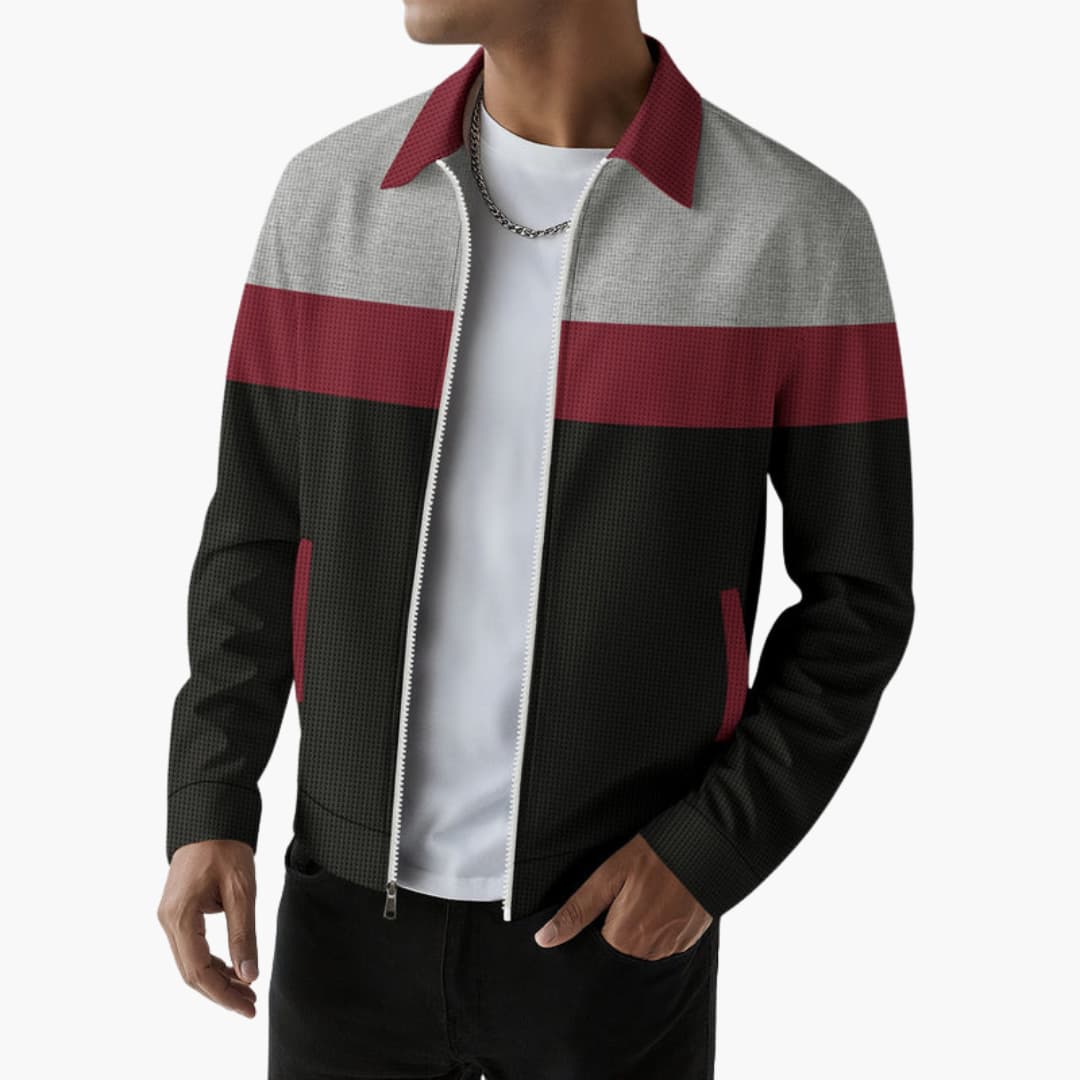 Men's Fashion Jacket with Ribbed Detail and Color Block Stripes