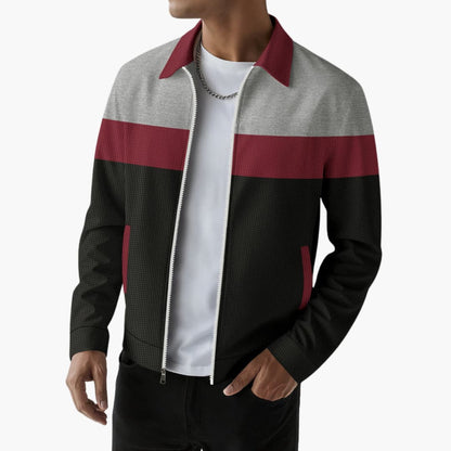 Men's Fashion Jacket with Ribbed Detail and Color Block Stripes