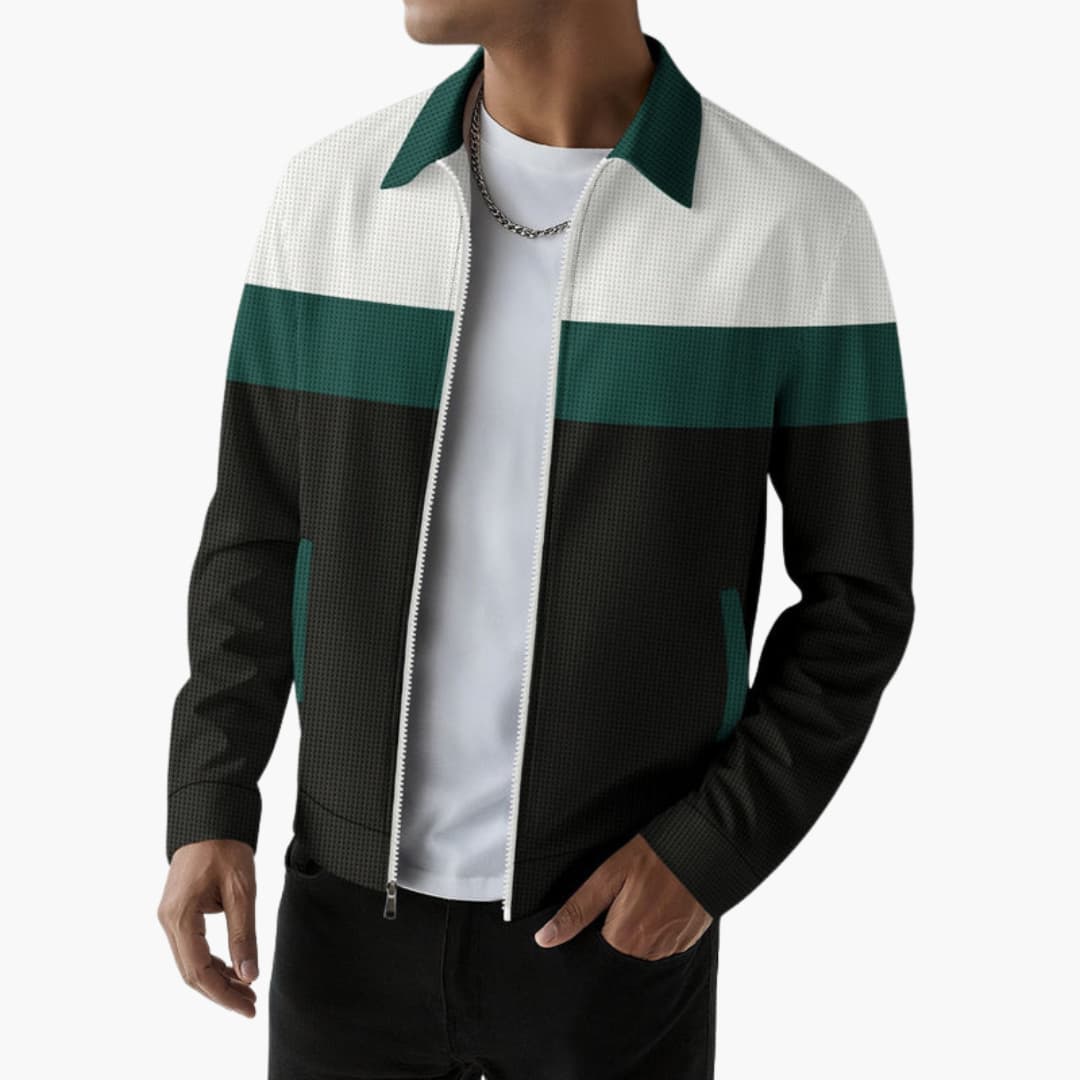 Men's Fashion Jacket with Ribbed Detail and Color Block Stripes - Olytrend
