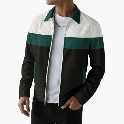 Men's Fashion Jacket with Ribbed Detail and Color Block Stripes - Olytrend