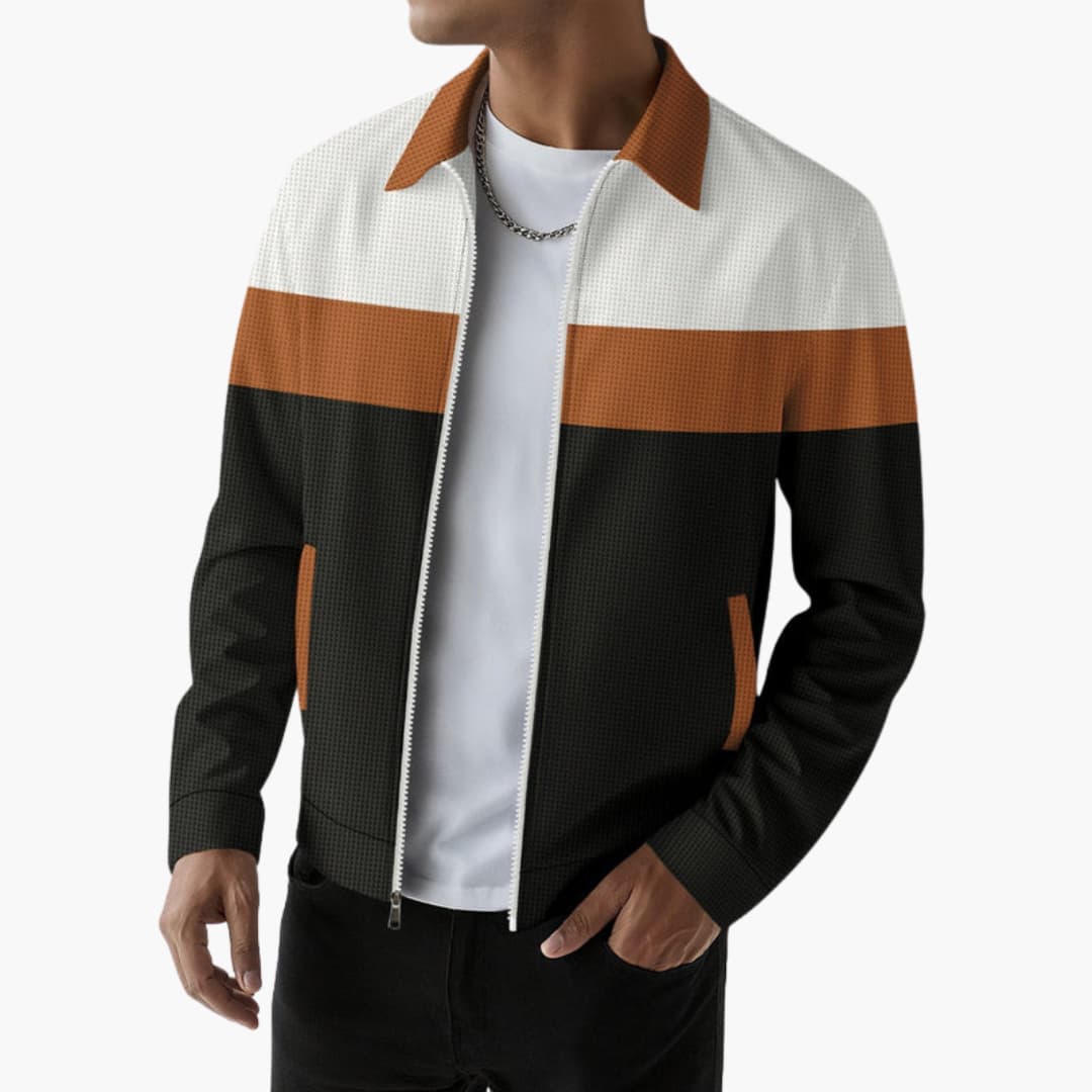 Men's Fashion Jacket with Ribbed Detail and Color Block Stripes