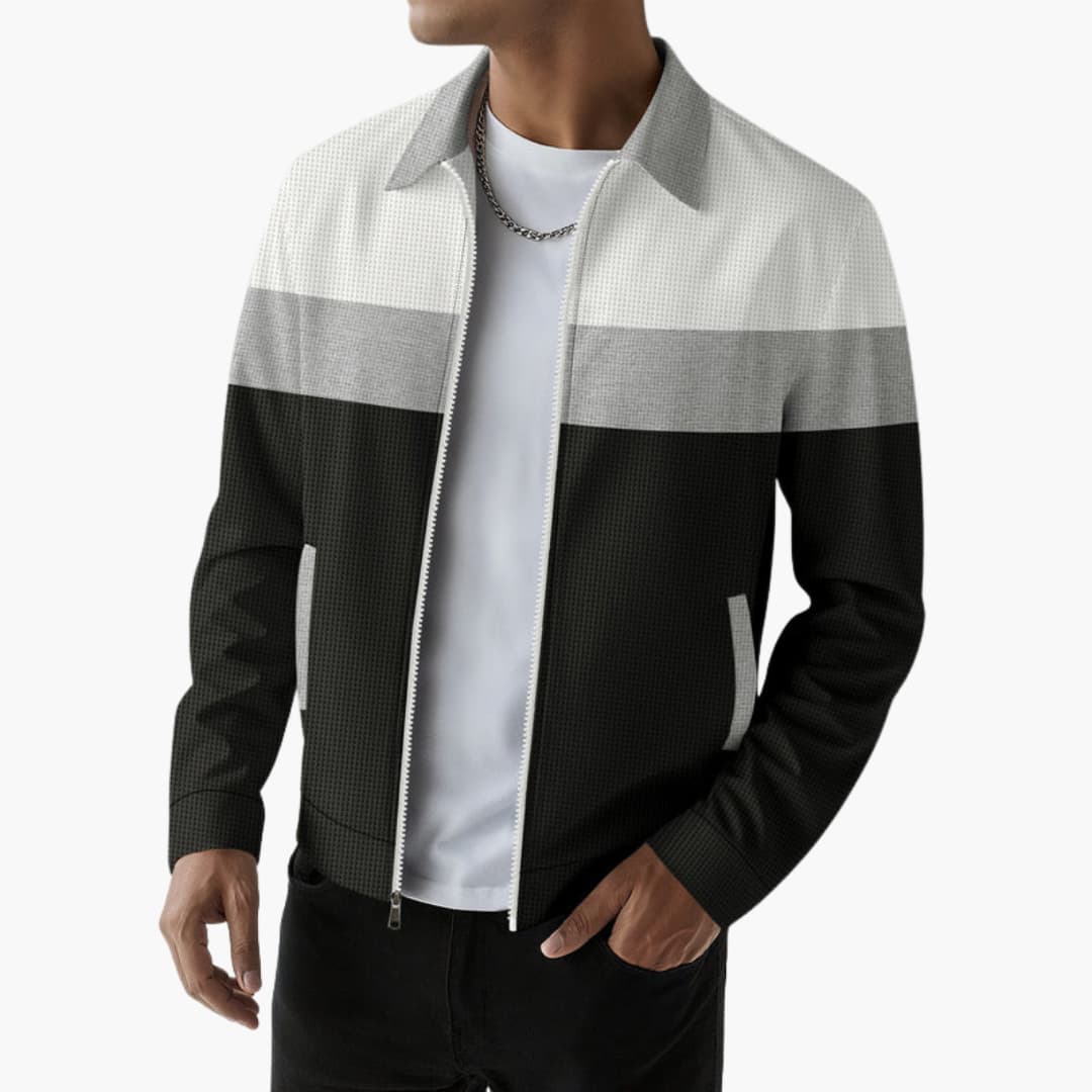 Men's Fashion Jacket with Ribbed Detail and Color Block Stripes