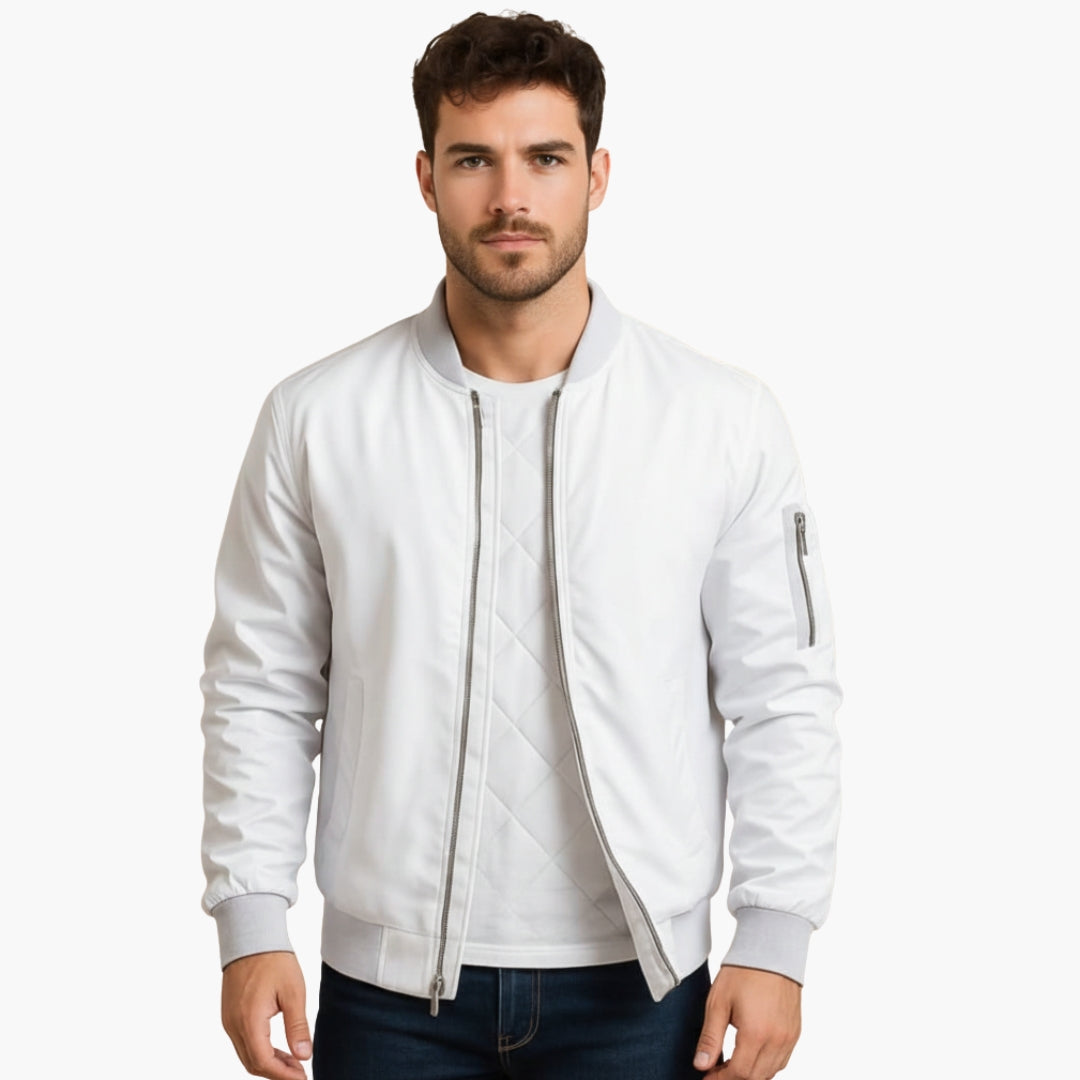 Men's Zip Up Ribbed Sleeve Bomber Jacket