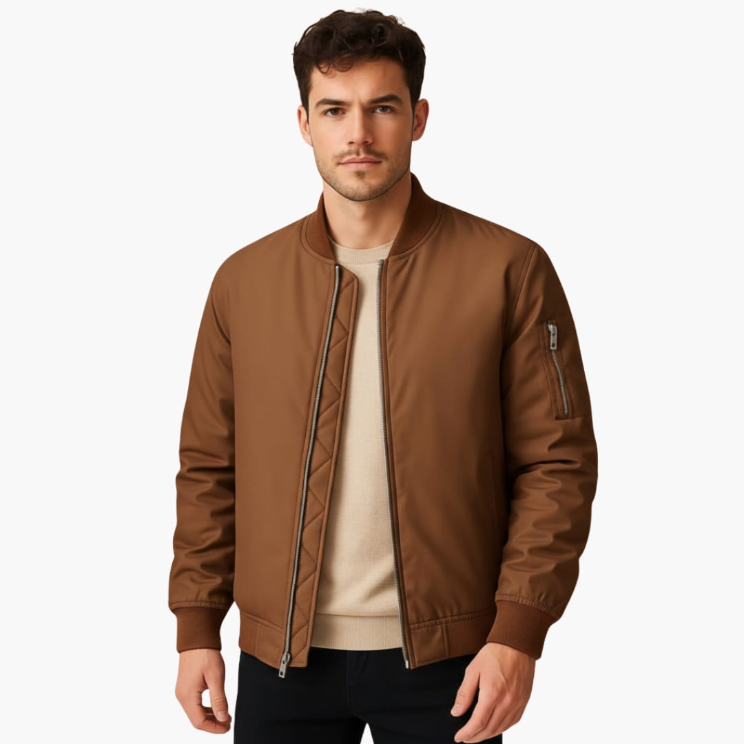 Men's Zip Up Ribbed Sleeve Bomber Jacket - Olytrend