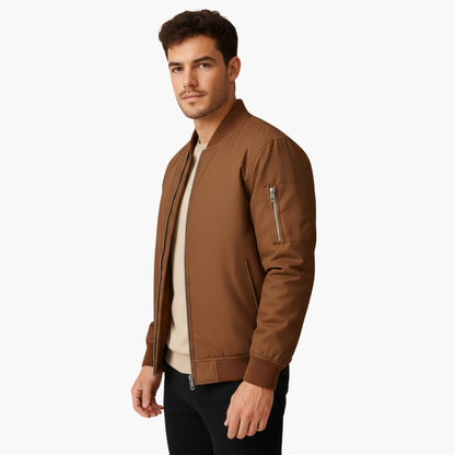 Men's Zip Up Ribbed Sleeve Bomber Jacket