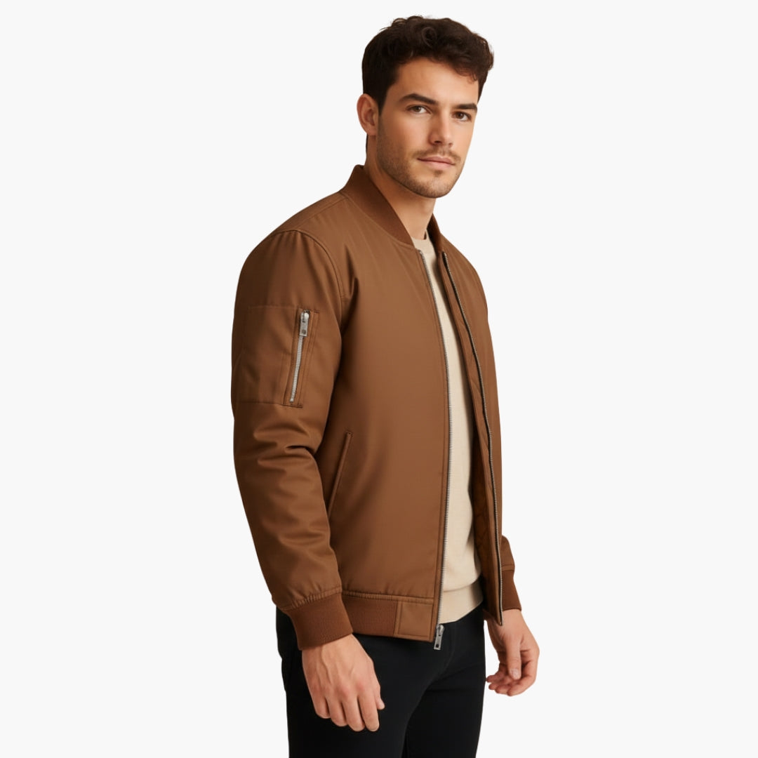 Men's Zip Up Ribbed Sleeve Bomber Jacket