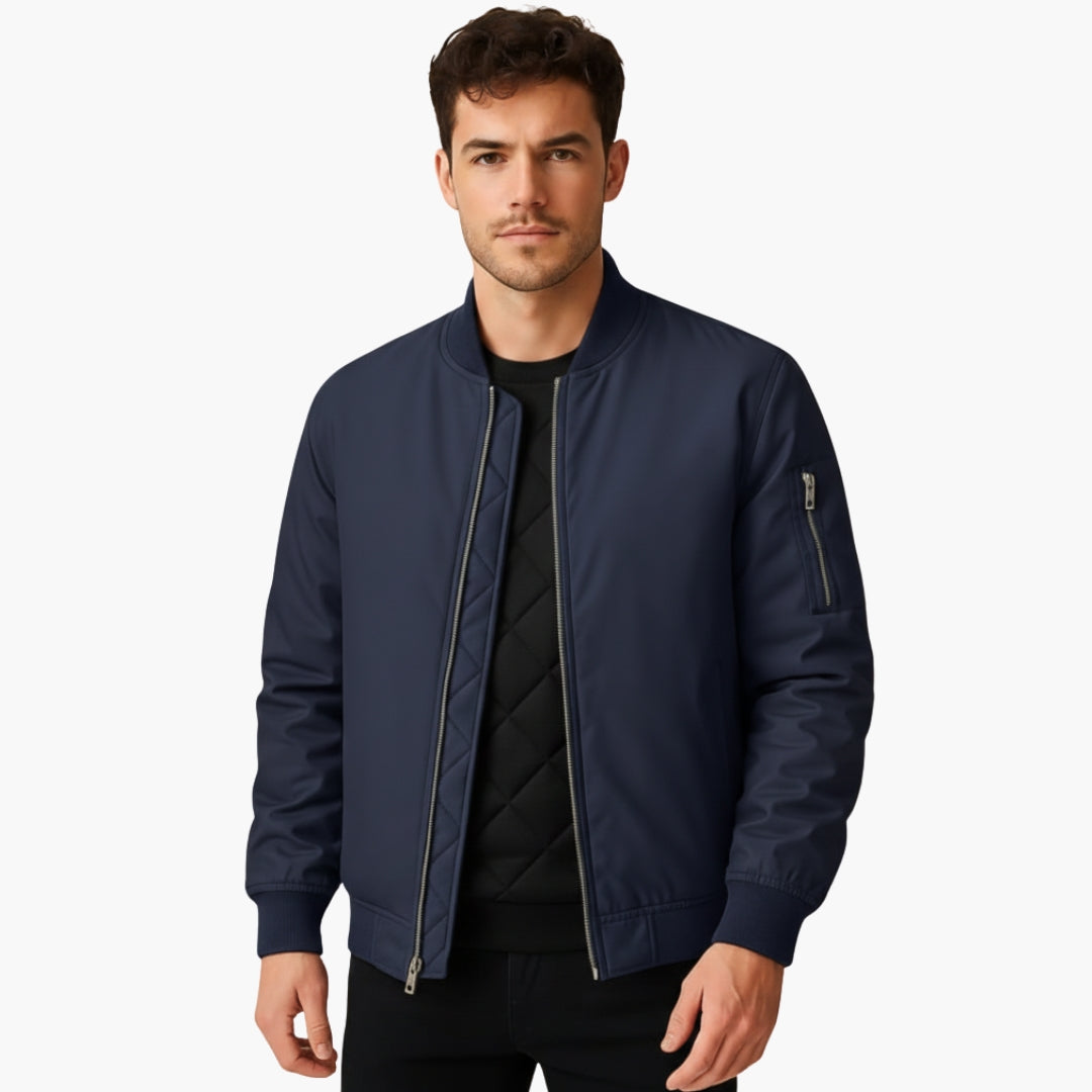 Men's Zip Up Ribbed Sleeve Bomber Jacket