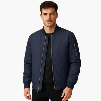 Men's Zip Up Ribbed Sleeve Bomber Jacket