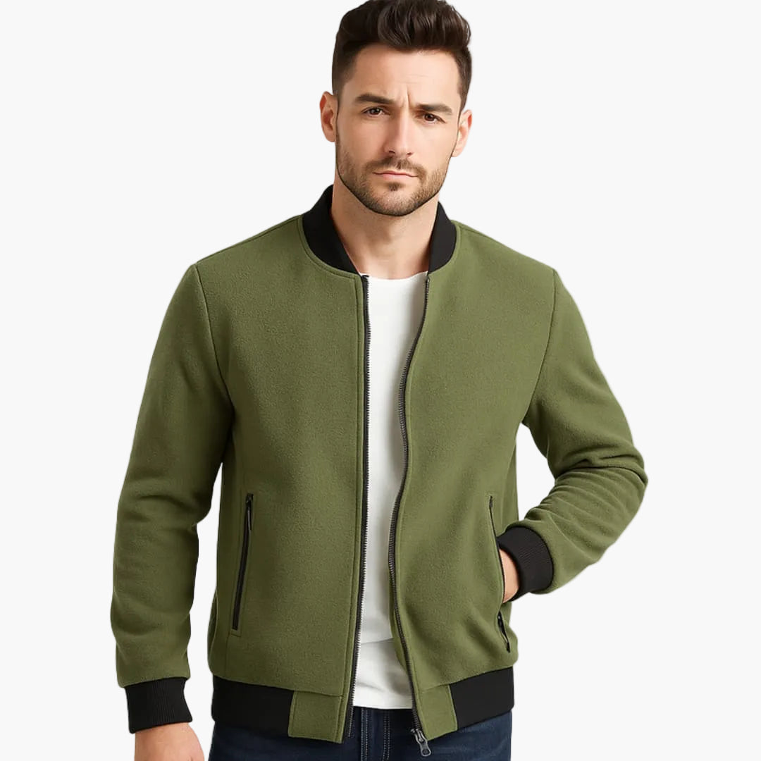 Men's Zip Up Leather Bomber Coat with Pockets