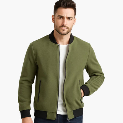 Men's Zip Up Leather Bomber Coat with Pockets
