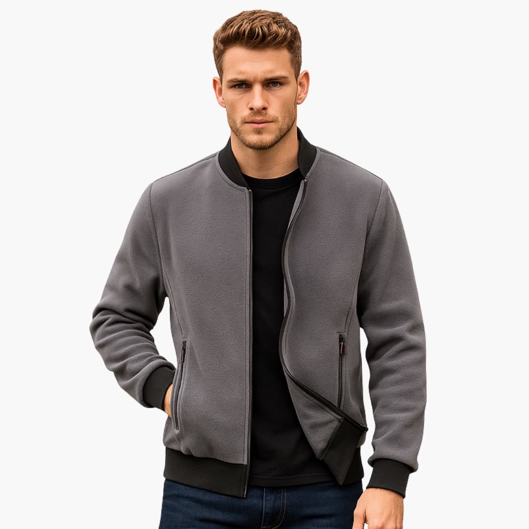 Men's Zip Up Leather Bomber Coat with Pockets
