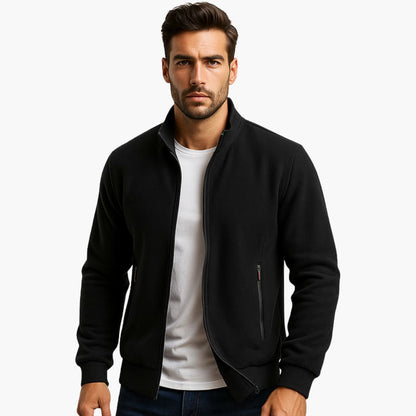 Men's Zip Up Leather Bomber Coat with Pockets
