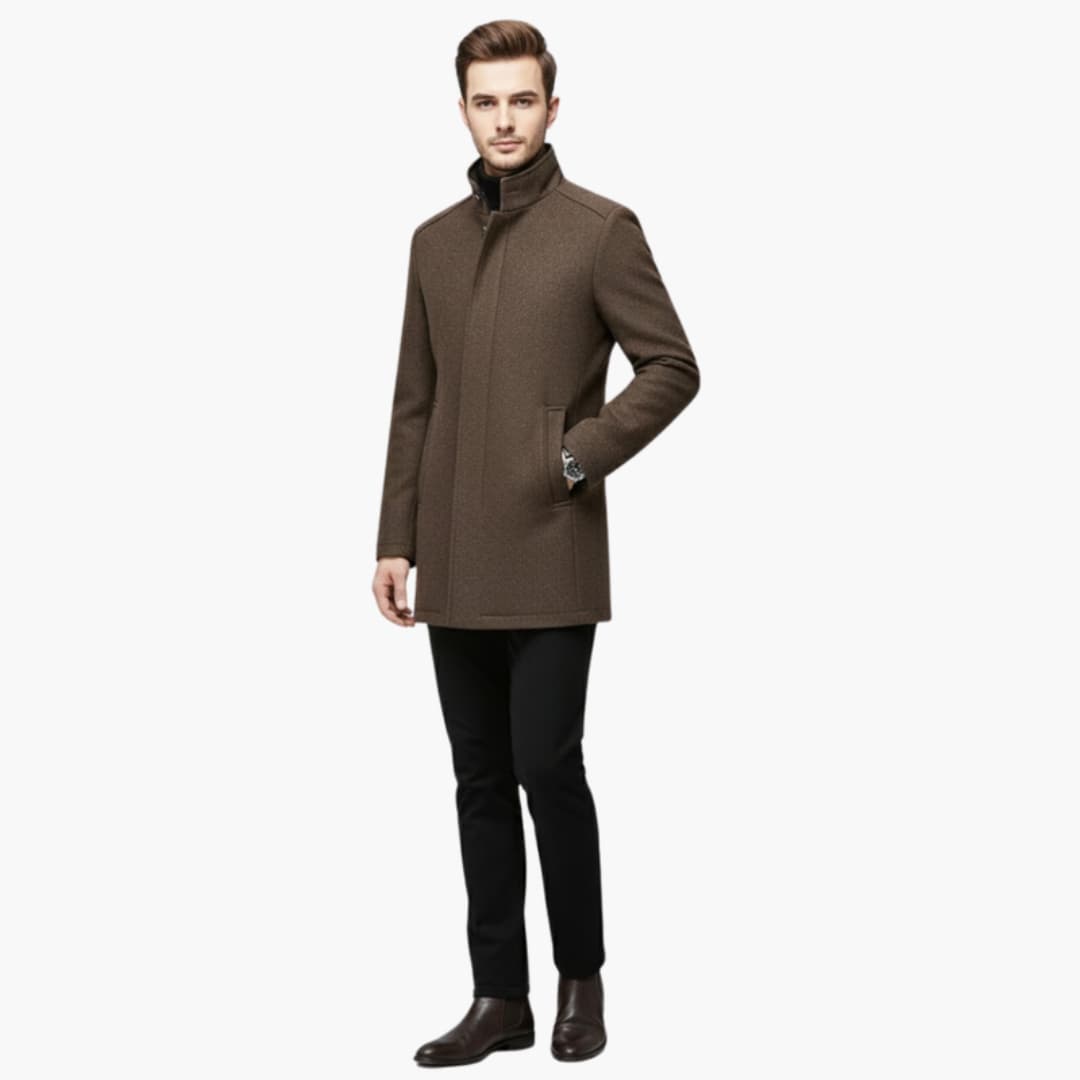 Warm Quilted Men's Winter Coat with High Collar