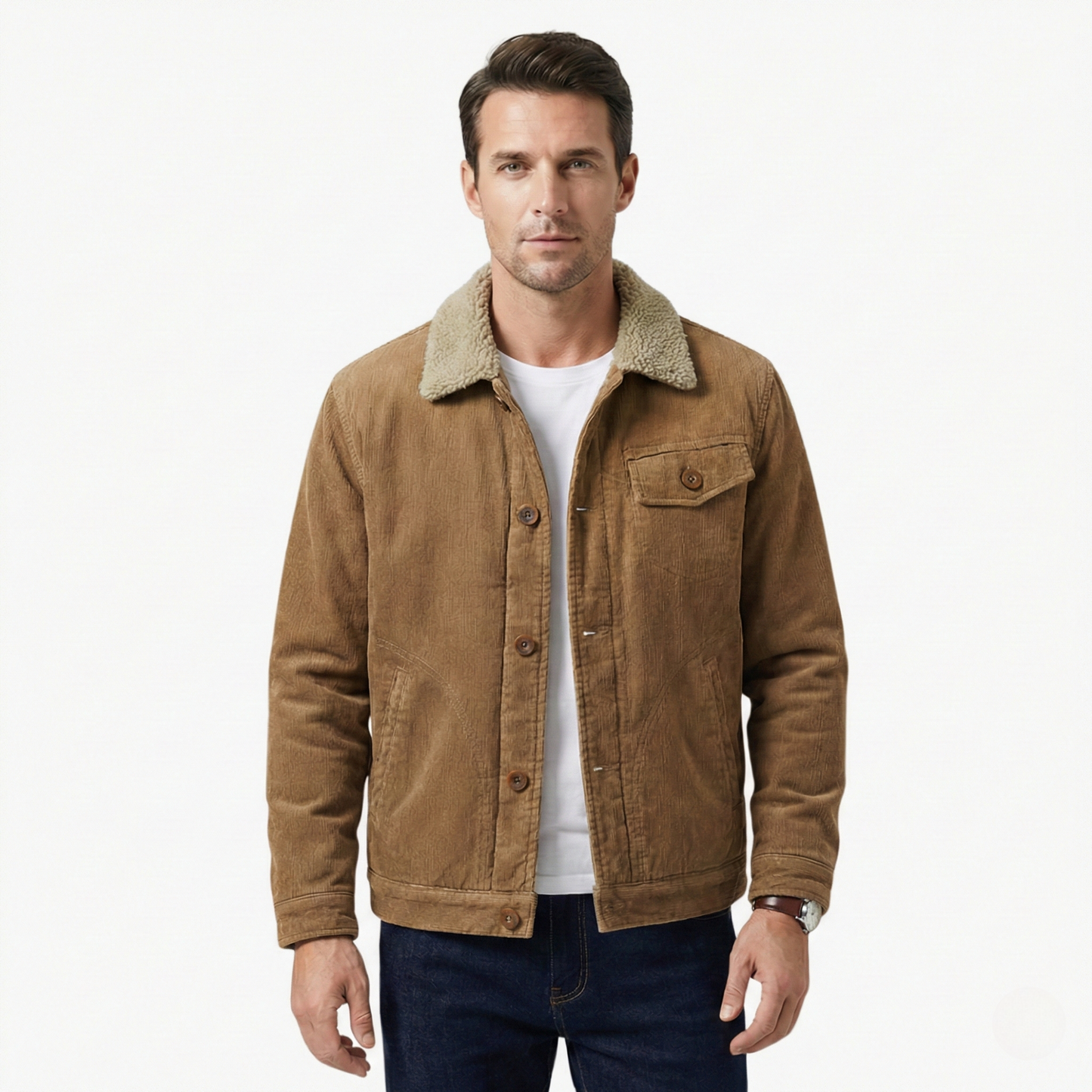 Warm Sherpa Lined Men's Button Jacket