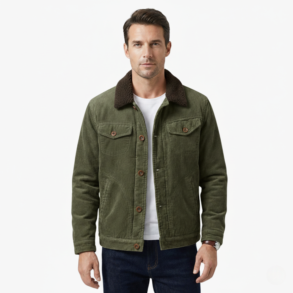 Warm Sherpa Lined Men's Button Jacket