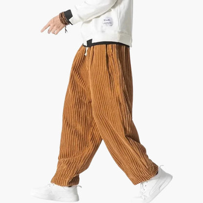 Men's Relaxed Fit Corduroy Trousers with Elastic Waist