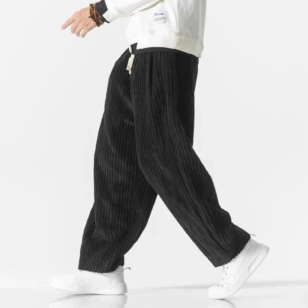 Men's Relaxed Fit Corduroy Trousers with Elastic Waist