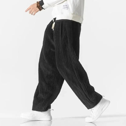 Men's Relaxed Fit Corduroy Trousers with Elastic Waist