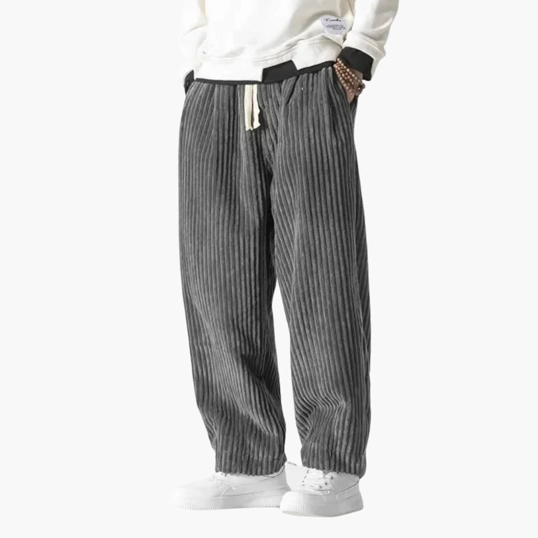 Men's Relaxed Fit Corduroy Trousers with Elastic Waist