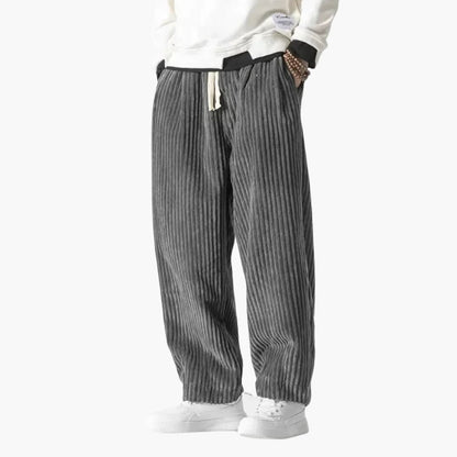 Men's Relaxed Fit Corduroy Trousers with Elastic Waist