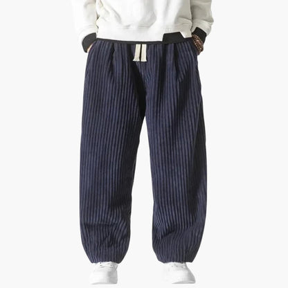 Men's Relaxed Fit Corduroy Trousers with Elastic Waist