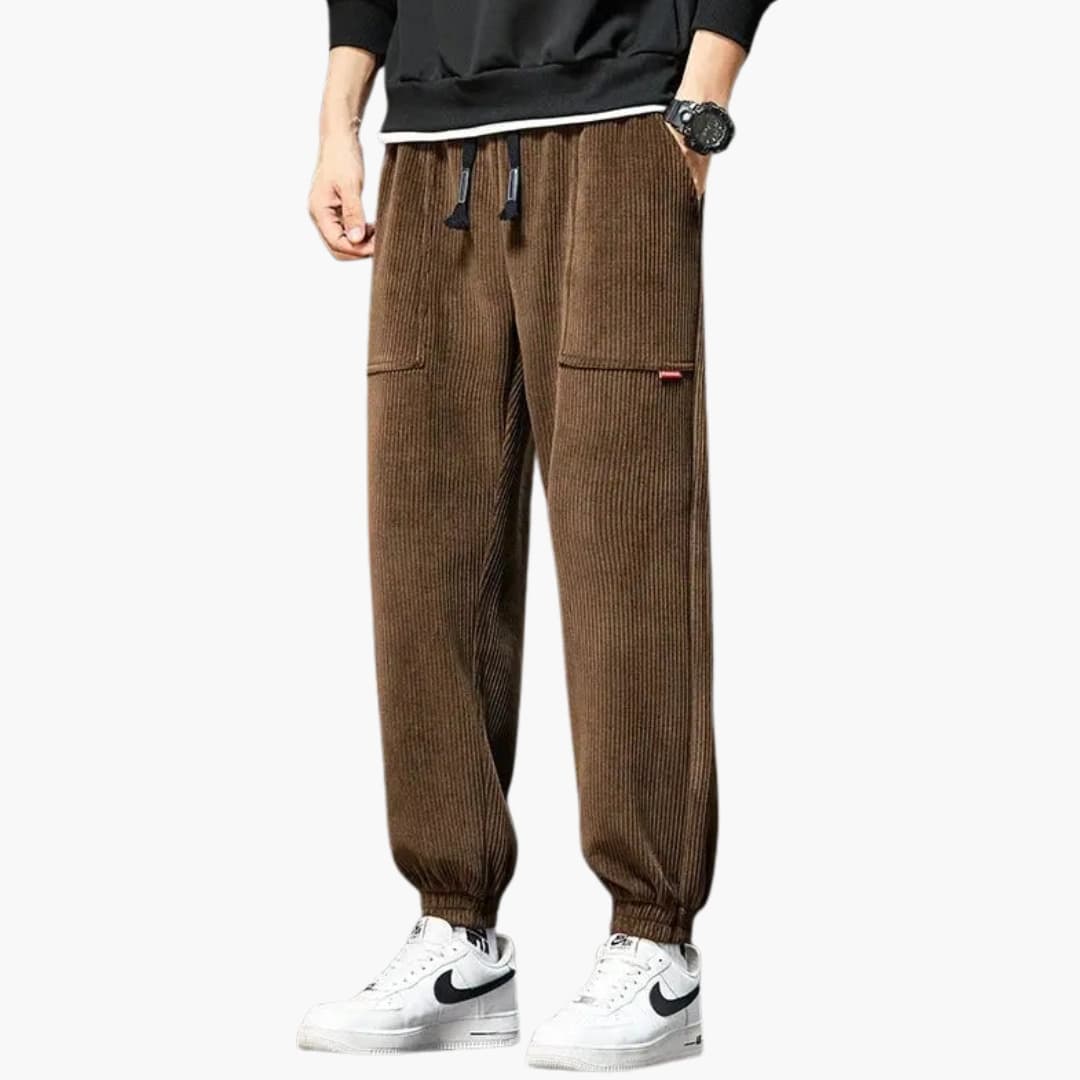 Men's Comfortable Corduroy Jogger Pants with Elastic Waist