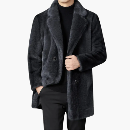Luxury Synthetic Fur Mens Winter Coat with Button Closure