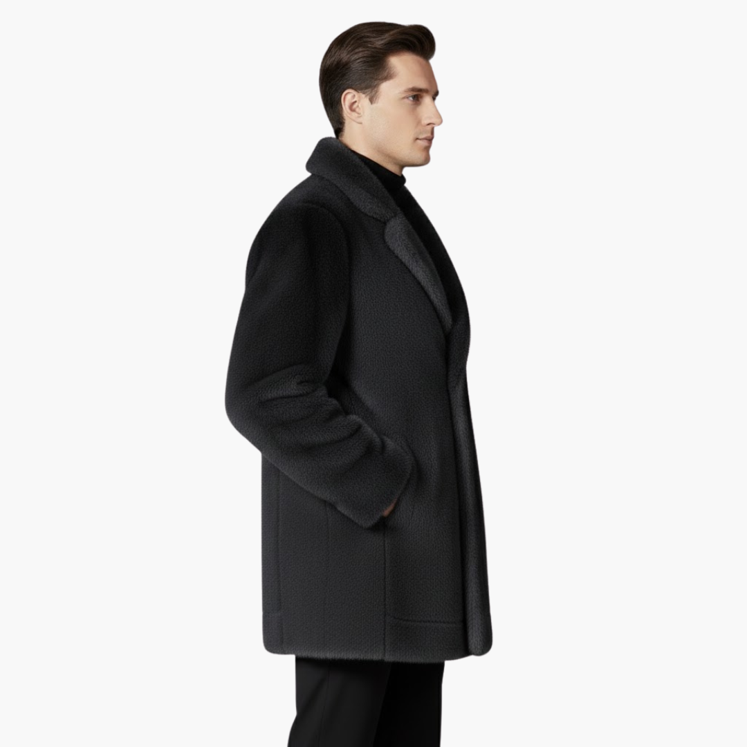Luxury Synthetic Fur Mens Winter Coat with Button Closure