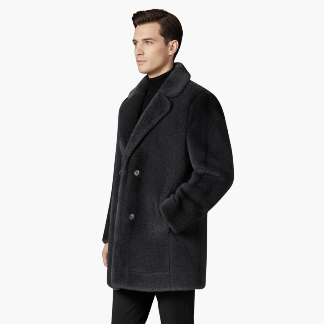 Luxury Synthetic Fur Mens Winter Coat with Button Closure