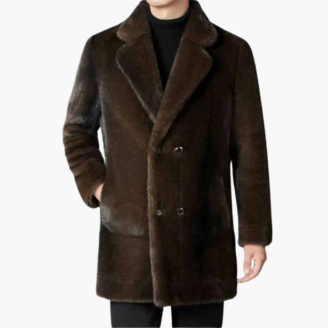 Luxury Synthetic Fur Mens Winter Coat with Button Closure
