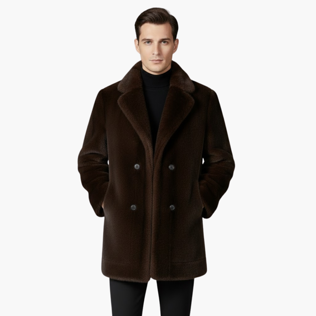 Luxury Synthetic Fur Mens Winter Coat with Button Closure