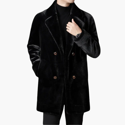 Luxury Synthetic Fur Mens Winter Coat with Button Closure