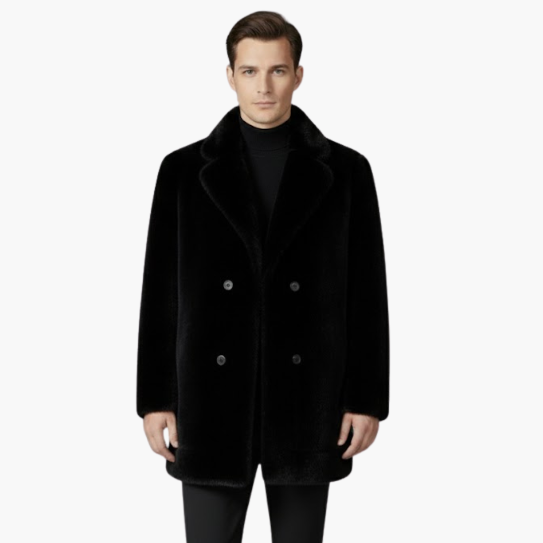 Luxury Synthetic Fur Mens Winter Coat with Button Closure