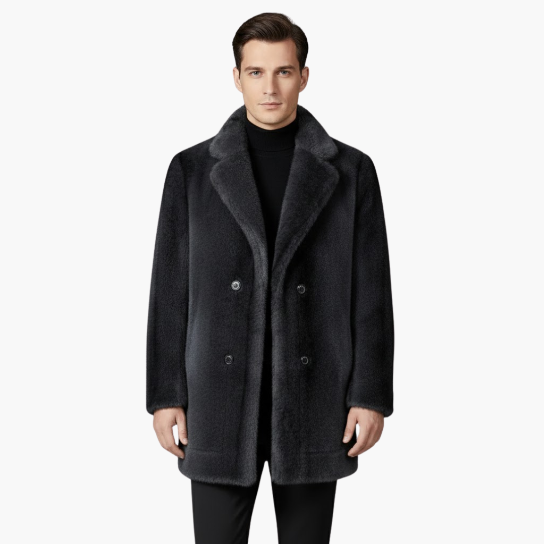 Luxury Synthetic Fur Mens Winter Coat with Button Closure