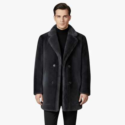 Luxury Synthetic Fur Mens Winter Coat with Button Closure