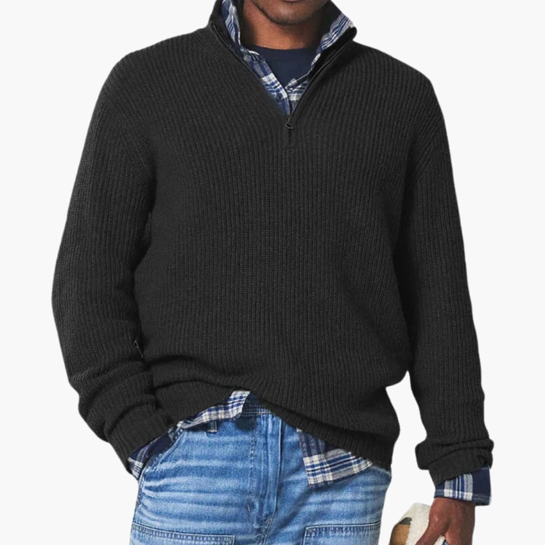 Casual Men's Pullover Sweater with High Collar - Olytrend