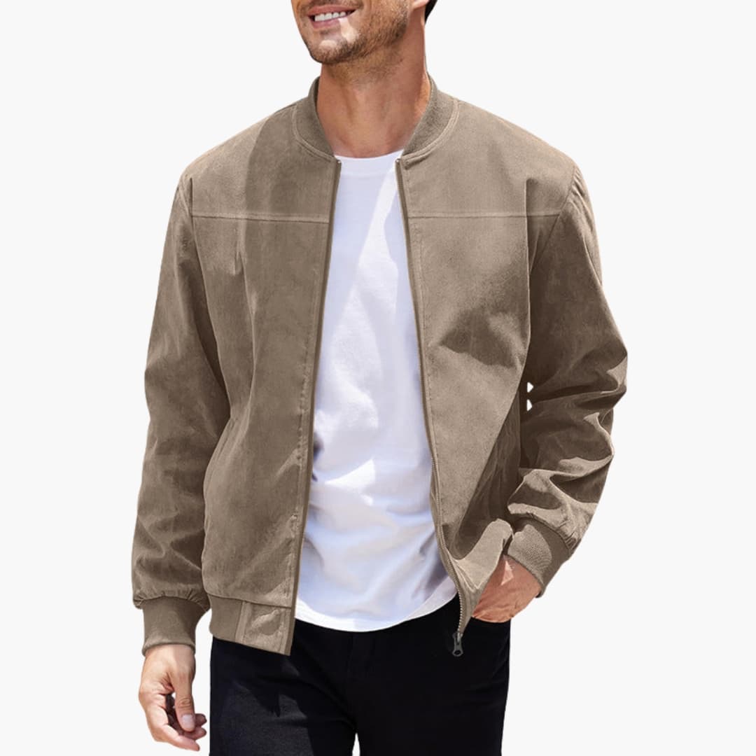 Men's Casual Zip Bomber Jacket with Stretch Cuffs